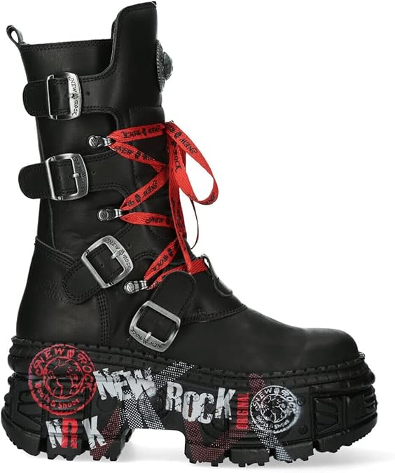 New Rock Boots WALL028B-C1 Mens Metallic Black Leather Platform Gothic Boots