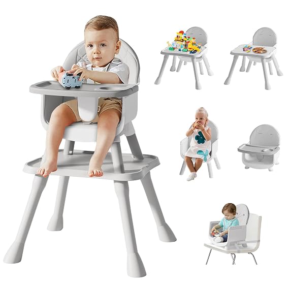 6 in 1 Baby High Chair for Babies and Toddlers, Booster Seat, Toddler Chair | Kids Learning Table & Chair, Building Block Table, Removable Tray