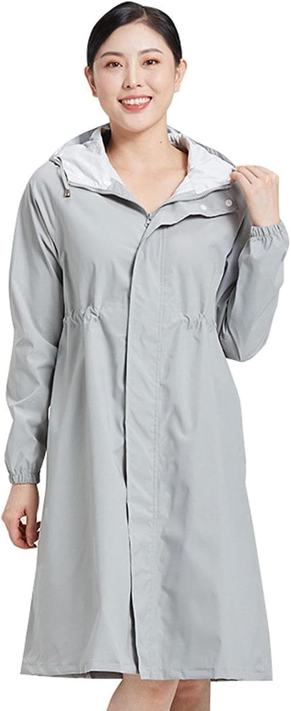 Portable Rain Ponchos ,Rain Ponchos for Adults Reusable - Rain Suit Jacket with Hood and Drawstring - Raincoat for Men & Women Outdoor All-Sport Waterproof Breathable Anti-Storm,Grey-XL