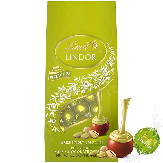 Lindt Lindor Limited Edition Pistachio Milk Chocolate Truffles Bulk 22 oz Bag (625 g, 50 pcs) | Individually Wrapped Gourmet Chocolates Gift for Christmas, Valentines Day, Holidays & Birthdays