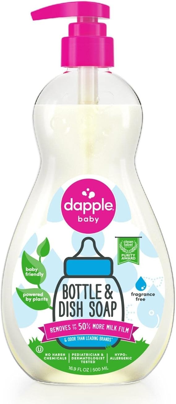 Dapple Baby Bottle & Dish Soap, Hypoallergenic Dish Soap for Baby Bottles, Powered by Plants, Fragrance Free, 16.9 Fl Oz (Pack of 1)