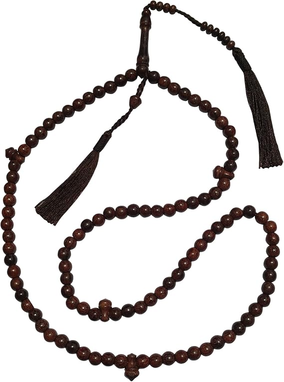 8mm Beautiful Dark Brown Dense Tamarind Wood Tijani Tariqah Tasbih Muslim Prayer Beads with Matching Nylon Tassels Sufi Dhikr Beads in Gift Box