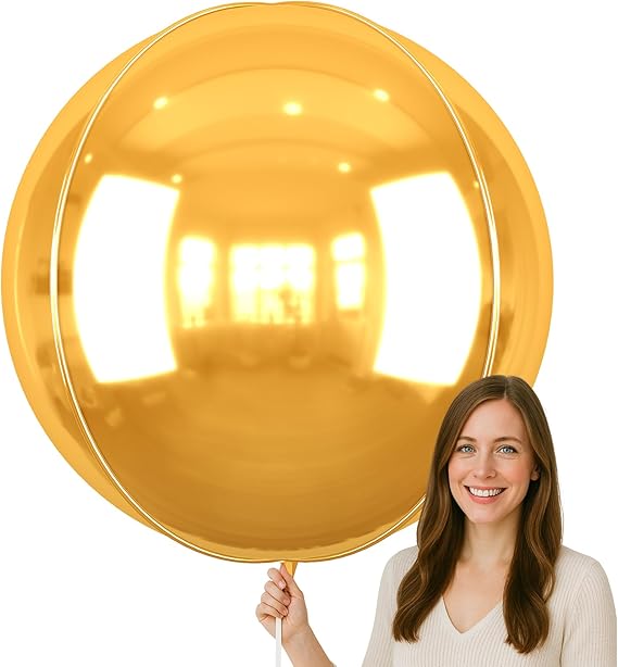 50 Inch Metallic Gold Round Foil Balloons 3pcs Large Mylar Balloons | Jumbo Giant Helium 4D Ball Balloons for Birthday Party, Graduation, Wedding, Christmas, New Year, Disco Prom Party Decoration