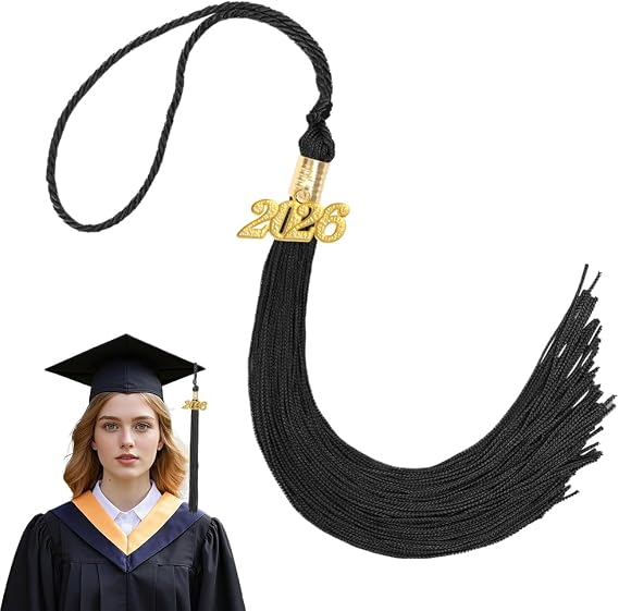 Black 2026 Tassel Black Graduation Tassel with 2 pcs Ajustable 2026 Charm Gold and Silver for Graduation Cap 2026 Charms for Cap 2026 Charm