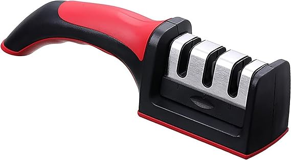 Promotional 3 Stage Professional Knife Sharpener, Ergonomic Handle Handle, Black-Red