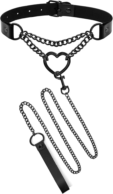 Ronglry Leather Choker Necklace for Women Black Heart Chain Choker Punk Goth Sexy Chokers for Women Adjustable PU Collar Gothic Jewelry Accessories