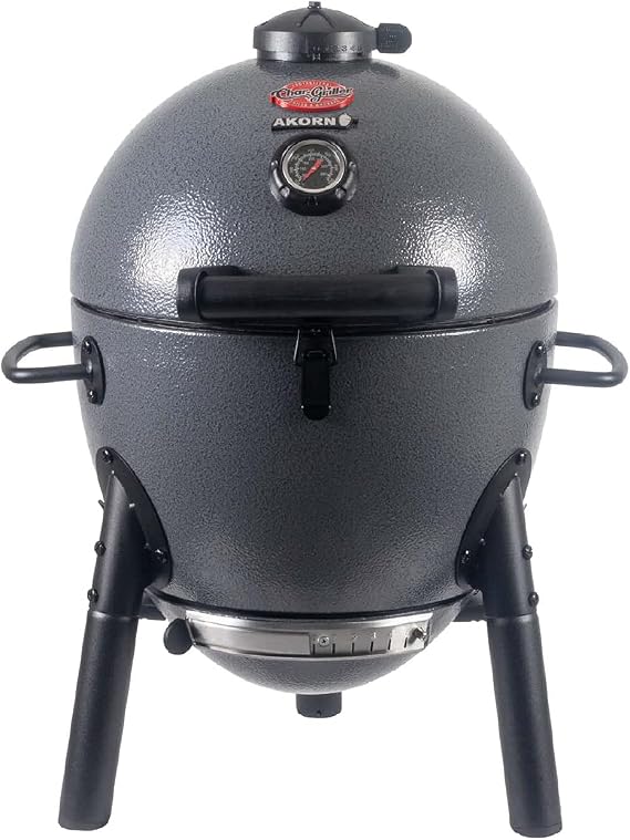 Char-Griller AKORN Jr. Portable Kamado Charcoal Grill and Smoker with Cast Iron Grates and Locking Lid with 155 Cooking Square Inches in Ash, Model E86714
