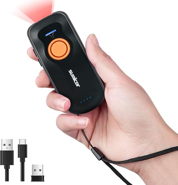 Sumicor Wireless Barcode Scanner, Portable Mini Bluetooth Reader 1D Laser Scanner with Battery Level Indicator Small UPC Bar Code Scanner for Library Inventory