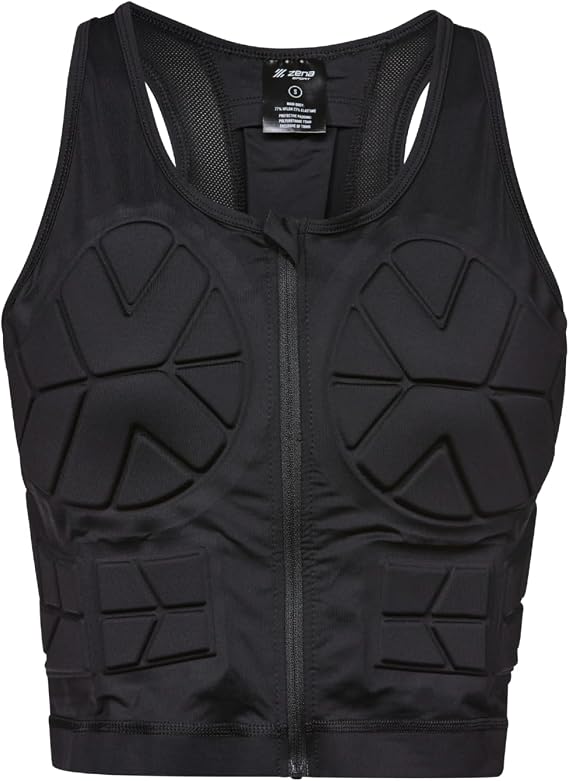 Zena Sport - Adult Chest Protector Vest for Women - Front Zip Padded Compression Vest - for Contact Sports, Lacrosse, More