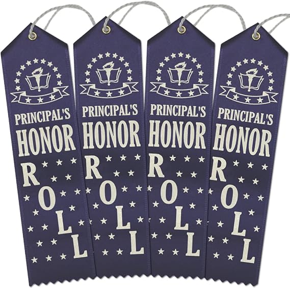 RibbonsNow Principal's Honor Roll Award Ribbons - 100 Navy Blue Ribbons with Card & String