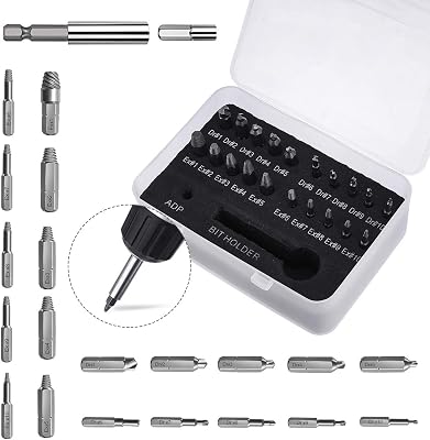 Damaged Screw Extractor, 22 Pieces Kit of Broken Screw & Bolt Stripped Remover, Multipurpose HSS Broken Bolt Screw Extractor Kit with 1 Extension Bit Holder, 1 Socket Adapter