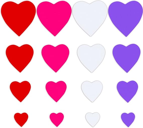 YIXAXKAO 120 Pieces Heart Cutouts Paper Hearts 4 Sizes Large Heart Paper Cut Outs for Valentine's Day Craft (Red, Pink, White, Purple)