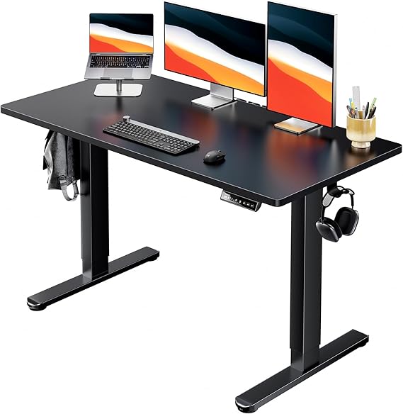 HUANUO Electric Standing Desk, Whole Piece Desktop, Adjustable Height Computer Desk, 4 Height Memory Settings, Sit Stand Up Desk for Home Office, 48" x 24", Black