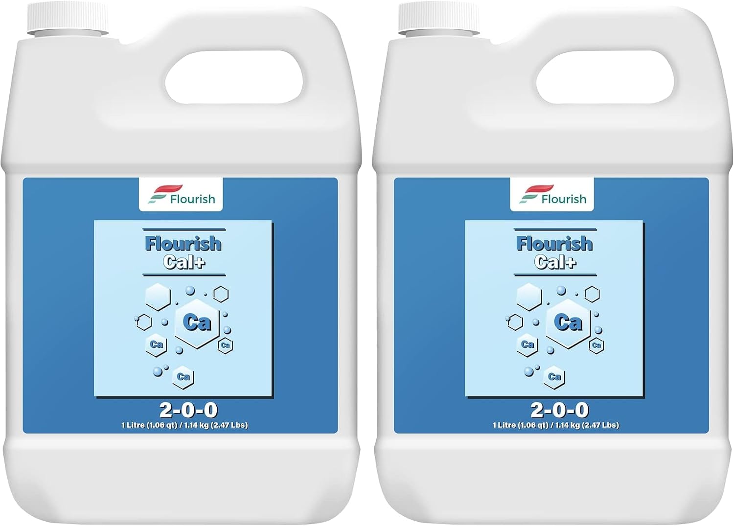 Flourish Cal-Mag Plus Plant Supplement Liquid - 2nd Gen Flourish Cal Mag Plus Nutrient Concentrated Blend of Calcium & Magnesium, Cal-Mag Growing Fertilizer, 2-0-0 NPK,1-Liter Pack of 2