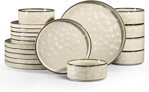 Homikit Dinner Sets for 6, 18Pcs Reactive Glaze Stoneware Set, Desert Khaki