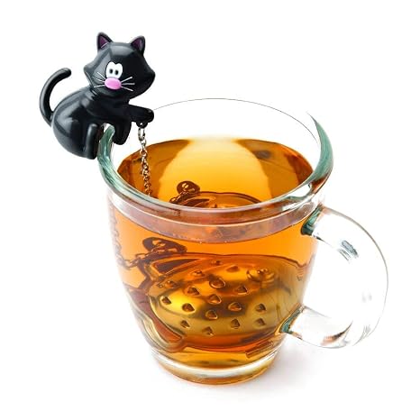 Joie Meow Tea Ball Infuser, Steep and Strain Loose Leaf Tea, Securely Sits on Side of Mug, Cute Cat Design, Stainless Steel, BPA-Free, Colors May Vary