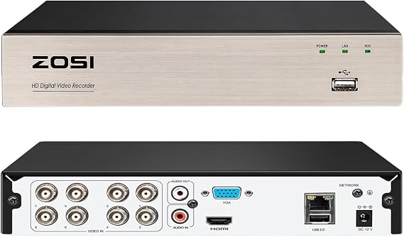 ZOSI 8Channel Surveillance Video Recorders with Human Vehicle Detection,H.265+ Hybrid 1080P 4-in-1 HD-TVI Standalone CCTV DVR System for 720P,1080P Security Cameras,Easy Remote Access(NO Hard Drive)