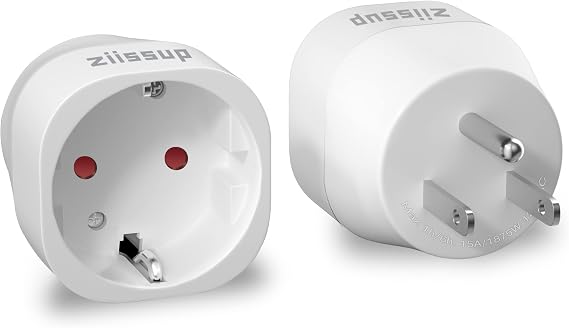 European to USA Plug Adapter, EU to US Plug Adapter, Europe to USA Travel Converter for Most of Europe EU Spain France Type C/E/F Plugs to US Power Adapter, 1-Pack. White