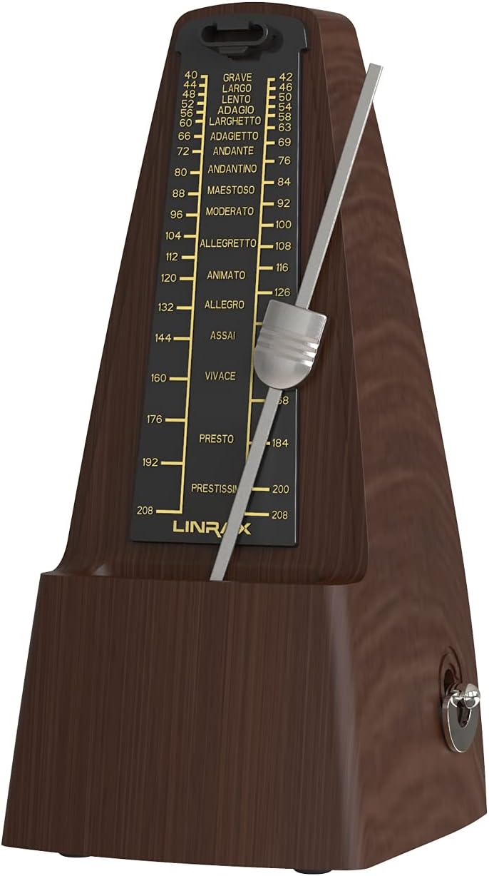 M2 Mechanical Metronome for Piano Guitar Bass Ukulele Drum Violin Cello Saxophone Trumpet and Other Musical Instruments, Track Tempo and Beat, Loud Sound, High Precision, Wood Grain
