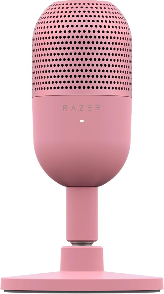 Razer Seiren V3 Mini – Ultra-compact USB microphone (14 mm super-cardioid capacitor microphone, integrated shock absorber with LED indicator, plug-and-play design) Quartz