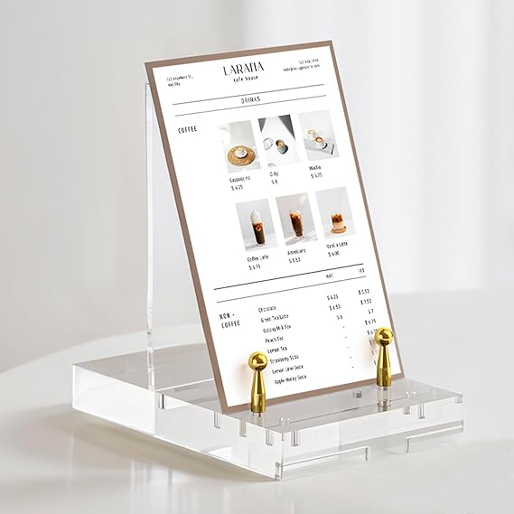 Acrylic Easel Display Stand, Clear Table Easel Picture Frame Holder with Adjustable Tilt, Perfect for Phones, Art, Weddings, Office & Home Decor, Gold-1P