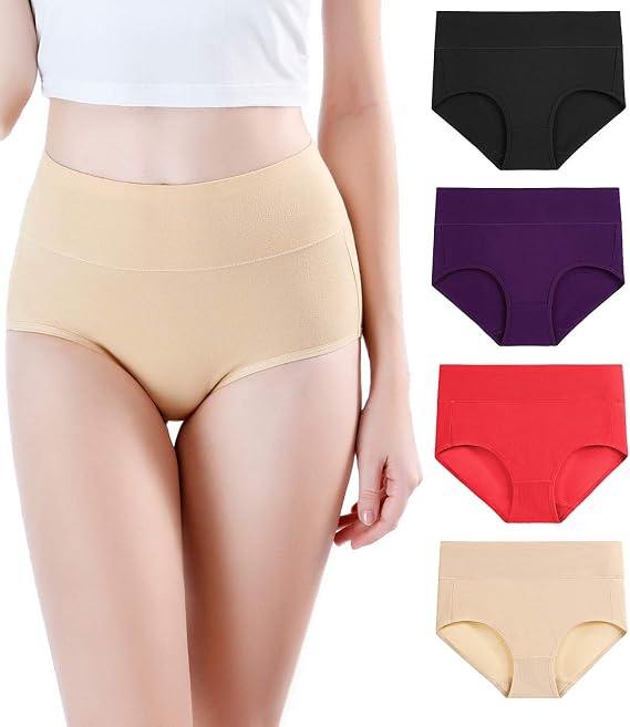 wirarpa Women's Modal Underwear Soft High Waist Briefs Ladies Panties 4 Pack (Regular & Plus Size)