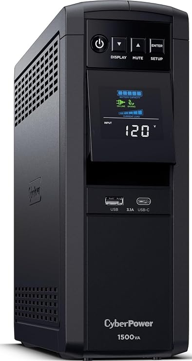 CyberPower CP1500PFCLCD PFC Sinewave UPS Battery Backup and Surge Protector, 1500VA/1000W, 12 Outlets, AVR, Mini Tower, UL Certified | Backup, Surge Protector, 1500VA/1000W, 12 Outlets, AVR