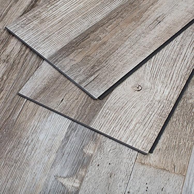 Restored Wood 23 Sq Ft Vinyl Locking Plank Flooring 48x7 inch, Pack of 10, Easy Installation Hardwood, Grey Brown, JHA1010101