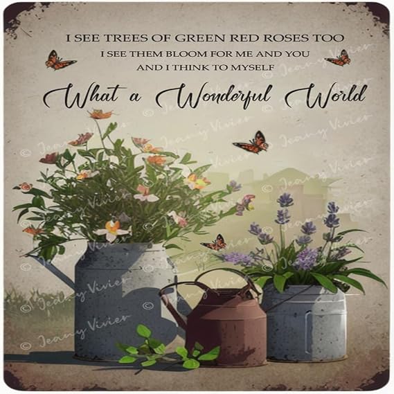 Zomyto Flower Tin Sign Vintage Garden Metal Signs, and I Think to Myself What A Wonderful World Flowers Tin Sign I See Trees of Green Red Roses Too Wall Art Roses Sign Wall Decor 12x12 Inches