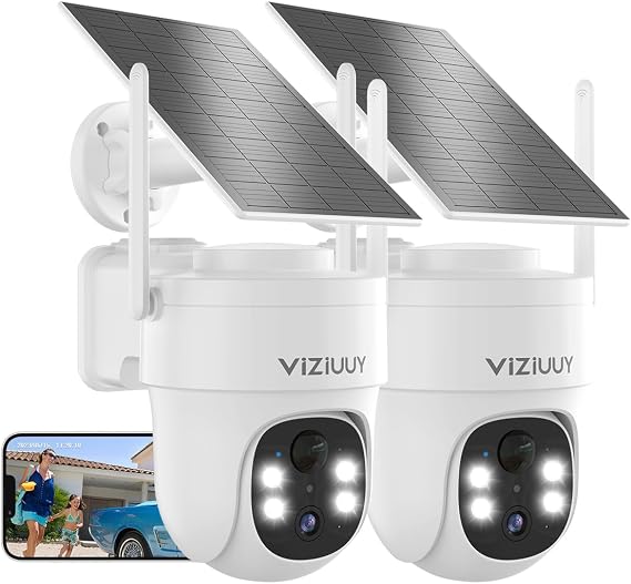 VIZIUUY 3MP Solar Security Cameras Wireless Outdoor, IP66 Weatherproof