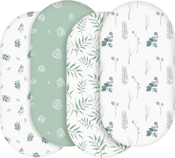 Baby Bassinet Sheets 4 Pack, Fits Rectangle Round Oval Hourglass Mattress