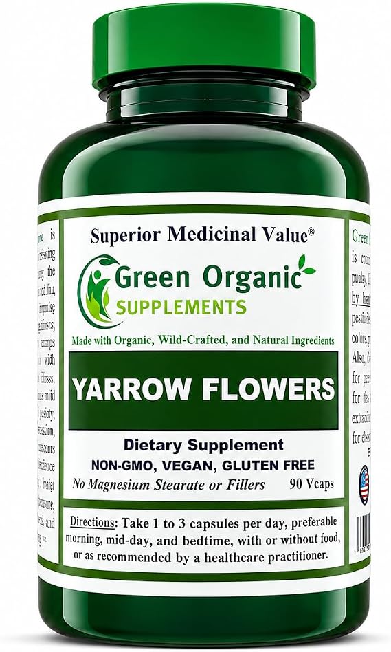 Green Organic Supplements Yarrow Flower, 90 VCaps, Non-GMO, Gluten-Free, (Pack of 1)