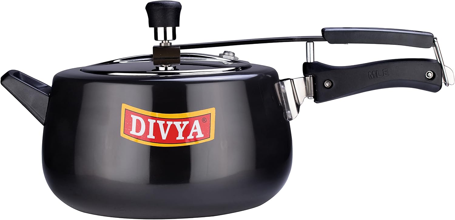 DIVYA 5.5 litres Ebony Hard Anodised Induction Base Aluminium Black Pressure Cooker