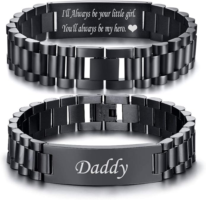 Masculine Watch Band Stainless Steel Bracelet Gift for Dad Grandpa Husband | VNOX Elgant Link Bracelets Father Day Christmas Birthday Valentines Personalized Gift for Dad Husband Grandpa Boyfriend