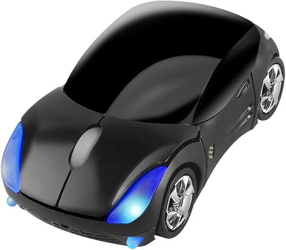 CHUYI Ultra Small Cool Sports 3D Car Shaped Wireless Optical Mouse Mini Cordless Portable Mice for Business Travel Office Home School Gift (Black)