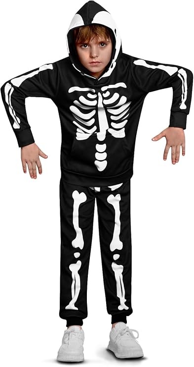 BesserBay Halloween Kids Skeleton 2 Pcs Outfits Hoodie Pants with Front Pocket 3-12 Years