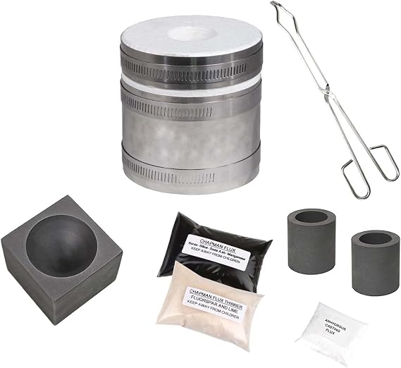 Deluxe Mini Tabletop Pro Kiln Propane Assay Smelting Flux Furnace Kit w/ 2" x 1-1/2" Single Cavity Graphite Conical Mold Gold Silver Precious Metal Refining Smelting Melting Set