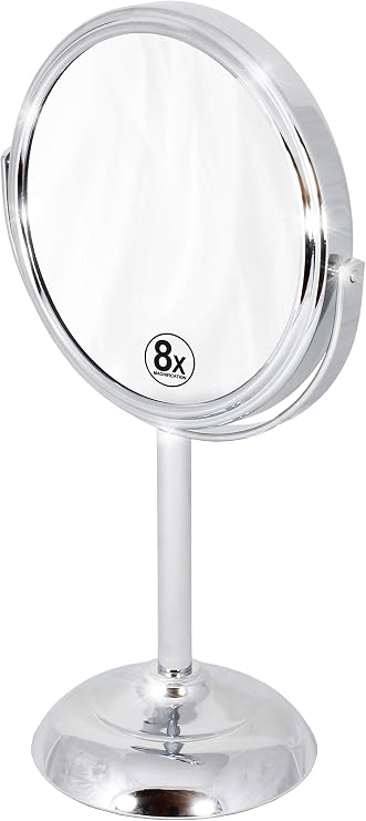 Deco Brothers Vanity Mirror with Stand 6-Inch Double Sided, 8X Magnification, Chrome