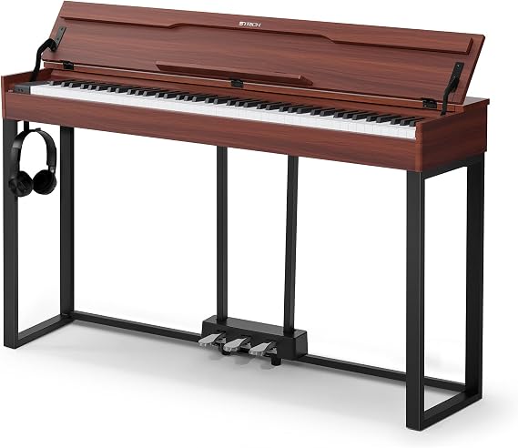 STRICH 88 Keys Digital Piano, Hammer-Action Fully Weighted Keyboard, Cover Designed Electric Piano Keyboard with Furniture Stand, Headphones, Three Pedal, Retro Brown, SDP-500
