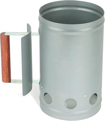 Rocky Mountain Goods Chimney Charcoal Starter - Wooden Handle with Heat Shield Design to Keep Hands from Burning - Fast Lighting - No Need for Lighter Fluid - Heavy Duty Steel Holds up to 5 lbs