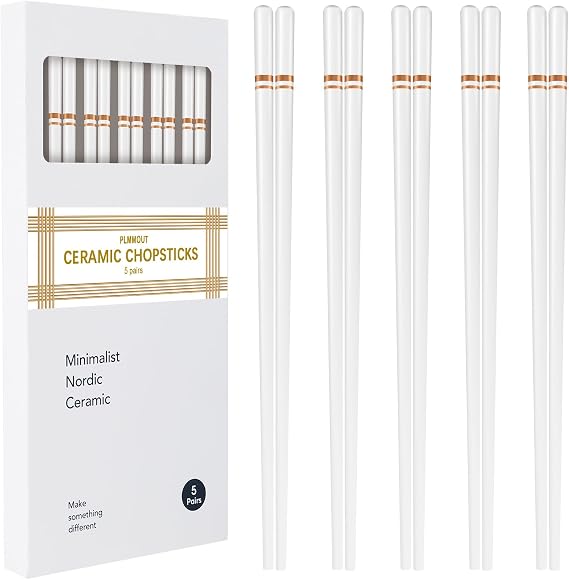 5 Pairs Ceramic Chopsticks,Porcelain Chopsticks,9.75In,Golden Lines
