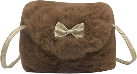 ANKOMINA Little Girls Furry Mini Purse Fashion Faux Fur Fuzzy Crossbody Handbag Shoulder Wallet Bag for Kids Toddlers