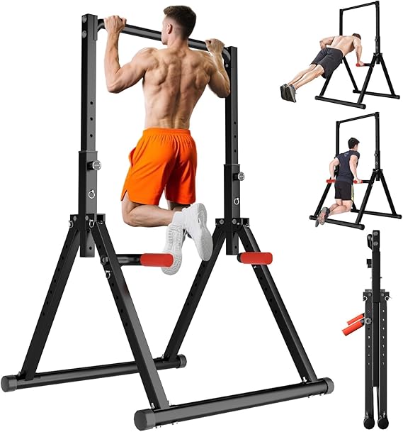 WATBKHE Power Tower Pull Up Dip Station, Foldable Pull Up Bar Free Stnding | Multi-Functional Grip, Triangular Design, Adjustable Height, Multi-Function Home Gym, Strength Training Fitness Equipment