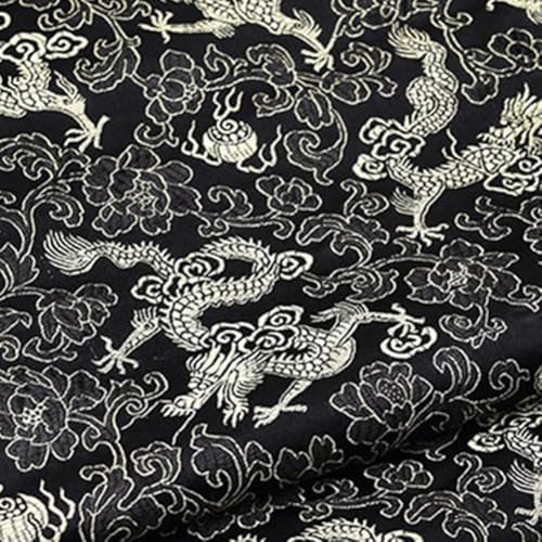 Faux Silk Chinese Dragon Satin Fabric Craft Brocade Damask Embroidery Rayon Brocade Black Silver,59x39 in150x100 cm