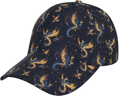 Baseball Cap Women Men - Starry Sky Golden Phoenix Print Adjustable for Baseball Hat Women Men, Sporty Dad Hat