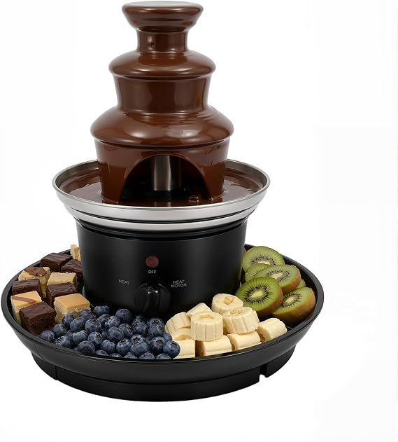 Chocolate Fountain, 3-Tier Stainless Steel Party Fountain with Food Tray and Fork, 1Lbs Electric Chocolate Fondue Fountain Machine for Anniversaries, Weddings, Birthdays - 10.2" D x 10.7"H