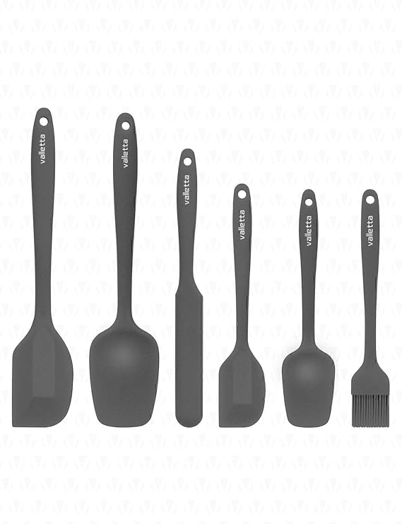 Valletta Drongo Heat Resistant Fireproof Nonstick Silicone Spatula Set 6 Pieces Grey
