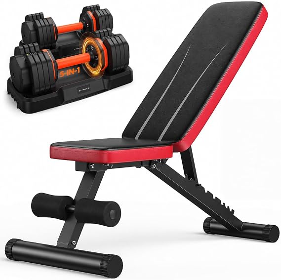 Space-Saving LIFEOG Home Gym Combo: 5-in-1 Adjustable Dumbbells & Foldable Weight Bench The Ultimate Full-Body Strength Set