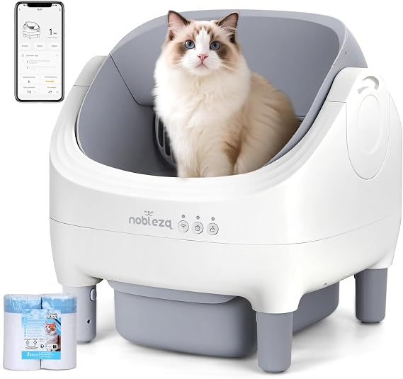 Nobleza Self Cleaning Cat Litter Tray for Multiple Cats App Control | 76L+11L Large Automatic Litter Box, Open-Top Smart Robot Tray, Safety Sensors Protection, Odor Control, One-Click Empty