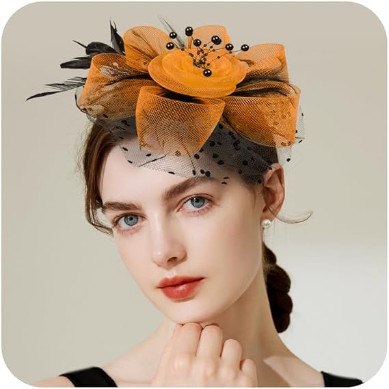 Women's Fascinator Hat Mesh Flower Hat with Feather Cocktail Headwear Hair Clip Tea Party Hat